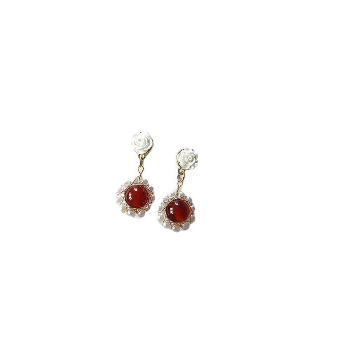 Pearl red agate earrings Baroque retro court style earrings