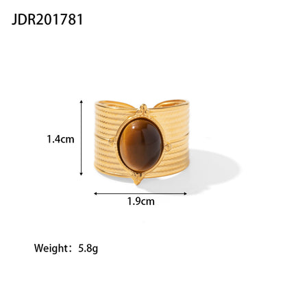 18K Gold Stainless Steel Round Zircon Ring with Weave Design