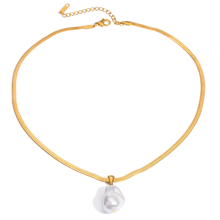 Stainless steel 18K gold irregular pearl pendant necklace retro design