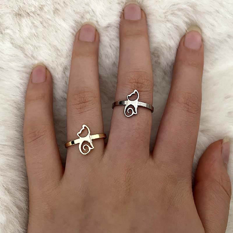 Japanese and Korean simple hollow pet cat ring, personalized girl hand jewelry wholesale