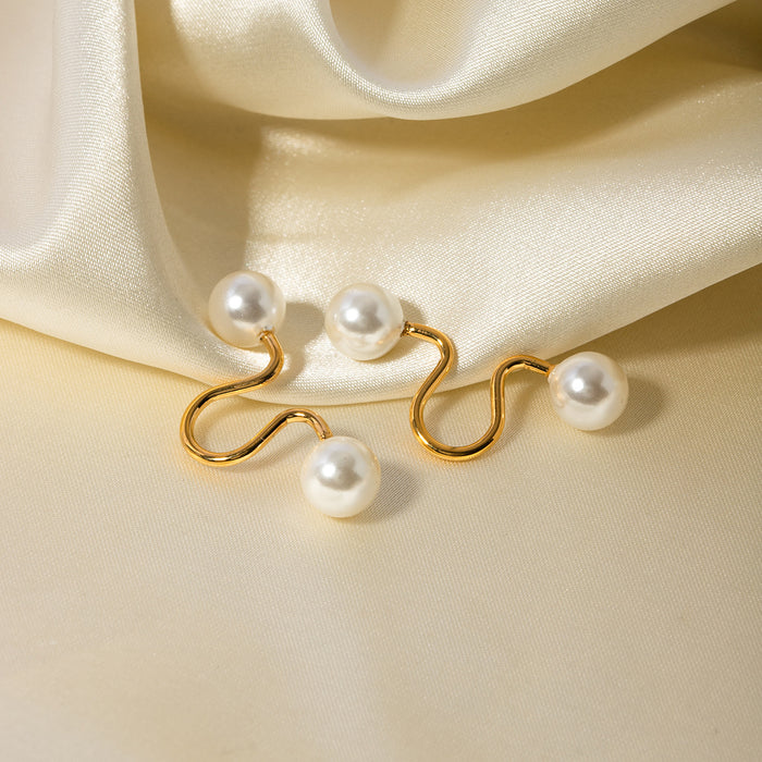 Trending 18K Gold-Plated Stainless Steel Pearl Clip-On Earrings - Symmetrical Minimalist Design for Wholesale