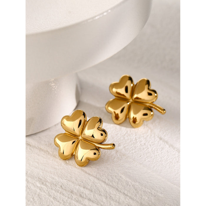 18K Gold Stainless Steel Clover Earrings - Unique Asymmetric Titanium Steel Jewelry