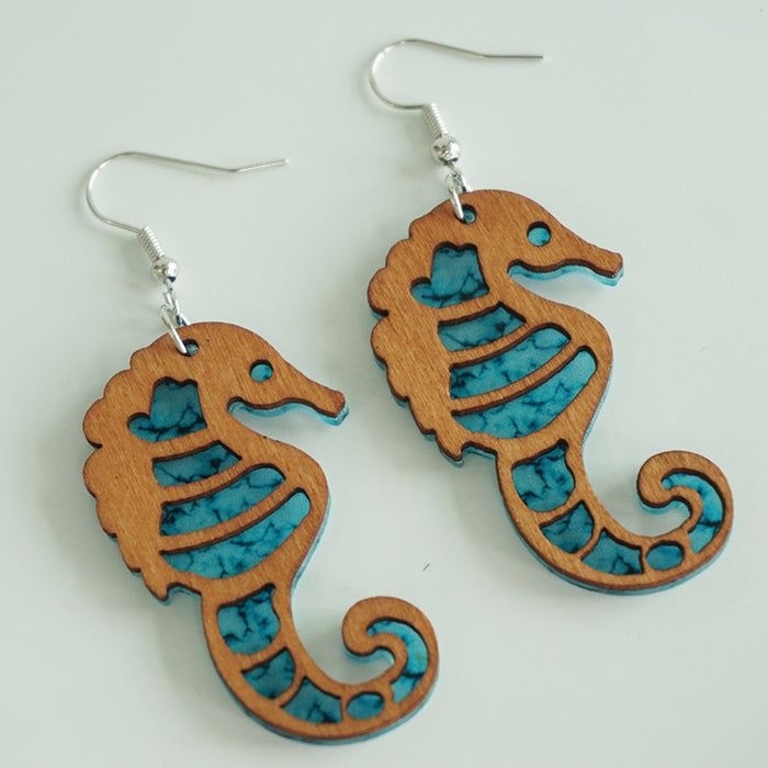 Wooden seahorse earrings