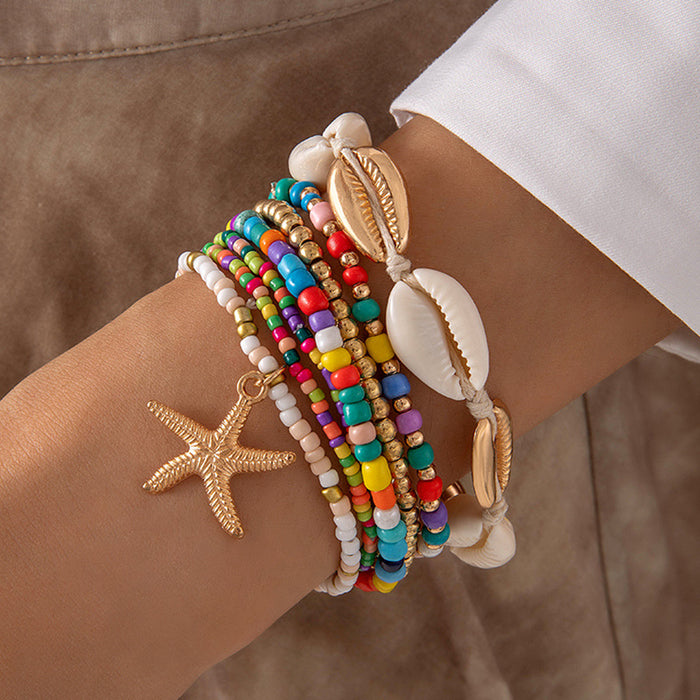 Bohemian Shell and Starfish Bracelet Set – Beach-Inspired Seven-Piece Jewelry