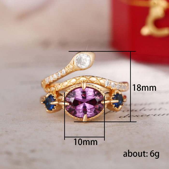 Purple zircon snake ring for women exotic copper ring set