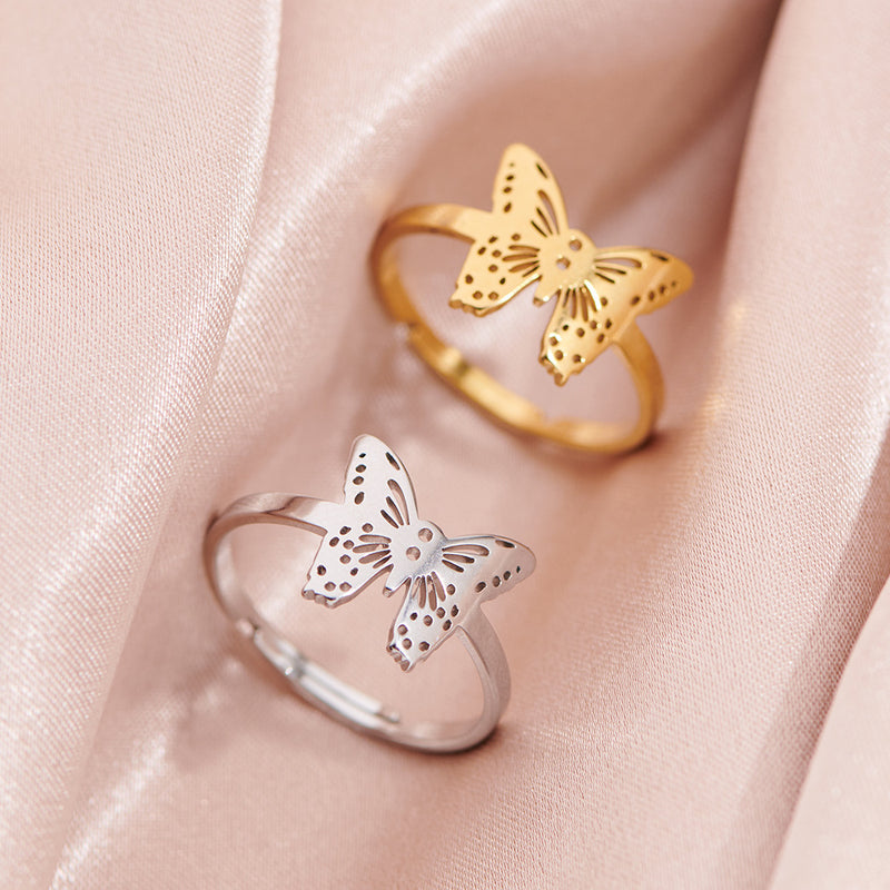 Anillos de doble mariposa, anillos de acero inoxidable abiertos que no se decoloran al por mayor