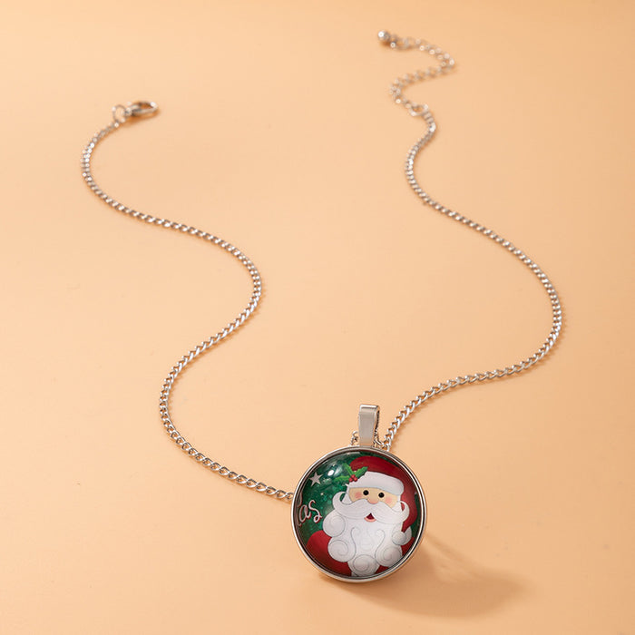 Christmas Snowman Necklace with Santa Claus Single Layer Clavicle Chain