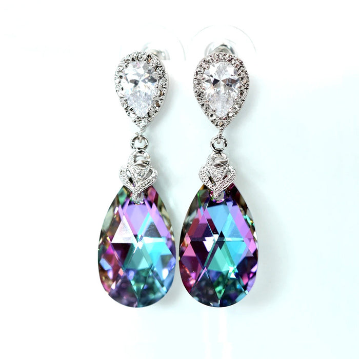 Pear-Shaped Teardrop Earrings Colored Crystal Drop Earrings