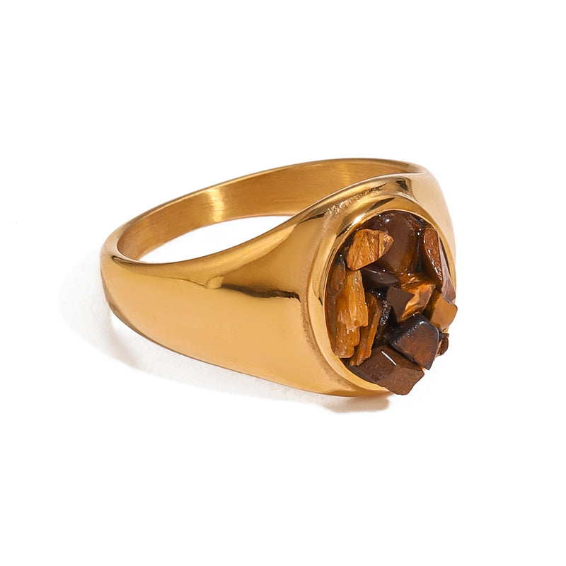 Anillo de Acero Inoxidable con Ojo de Tigre de Piedra Natural