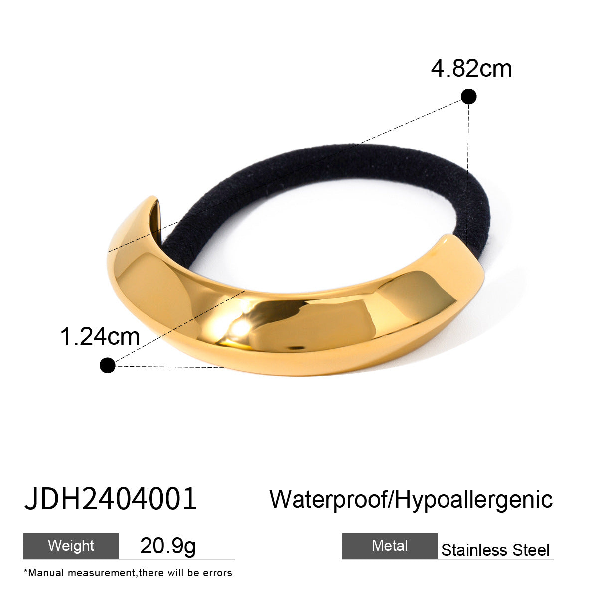 18K Gold Plated Stainless Steel Hair Tie - High-End U-Shaped Elastic Band for Ponytails