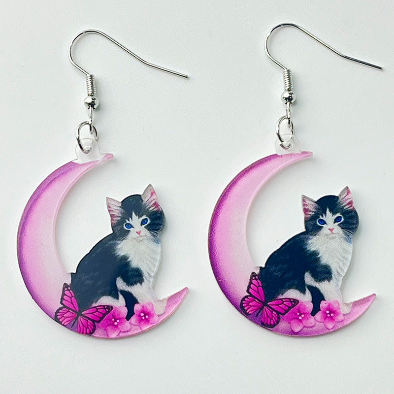 Pink Meow Acrylic Earrings - wallojewerly 