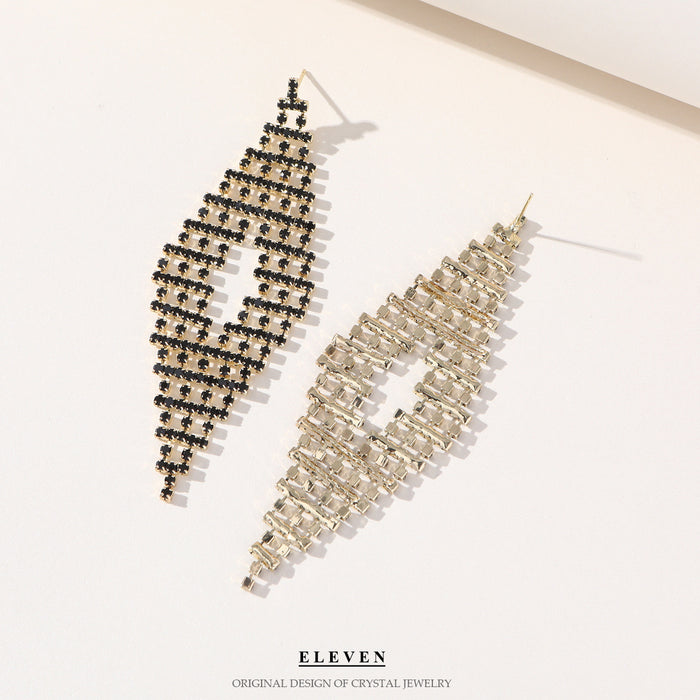 Exaggerated Vintage Tassel Earrings - Full Rhinestone Dangles for a Bold and Stylish Look - wallojewerly 