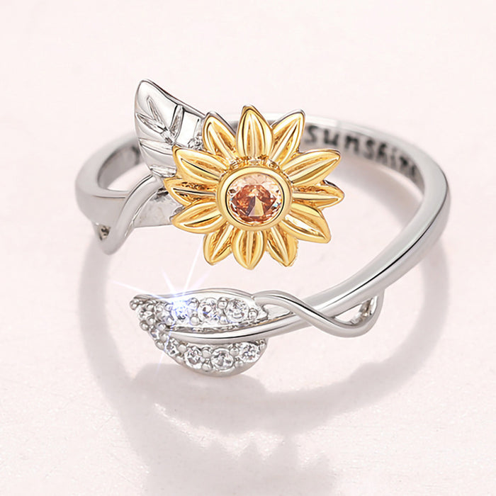 Sunflower flower adjustable ring realistic lettering fashion ring