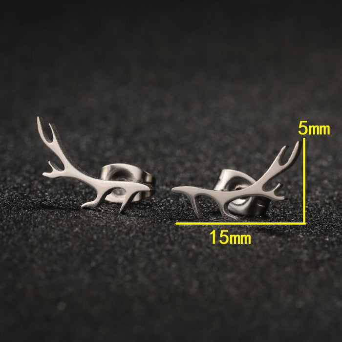 Antler Stainless Steel Stud Earrings - Sweet and Simple Deer-Inspired Jewelry