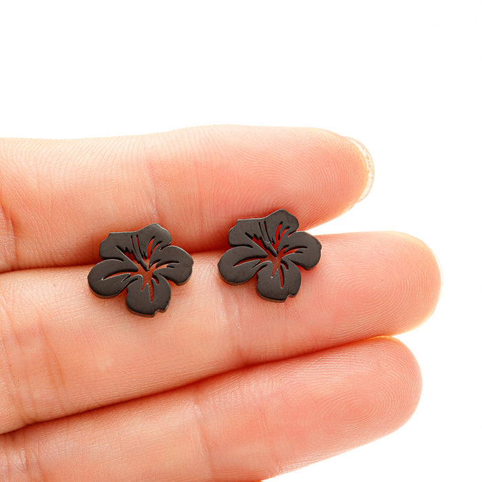 Flower earrings, cross-border new fashion temperament stainless steel hollow small fresh simple earrings wholesale