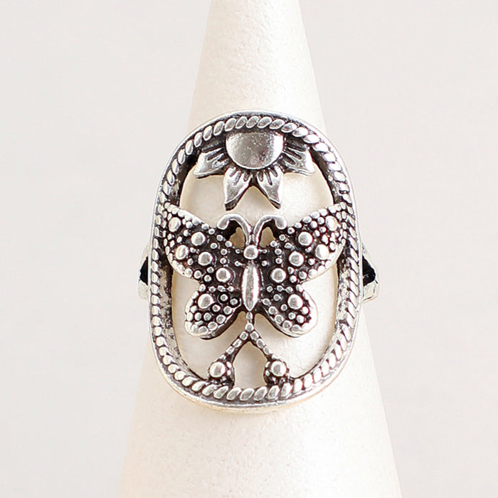 Artistic Vintage Snake & Spider Animal 3D Carved Single-Layer Ring – Butterfly Geometric Handwear