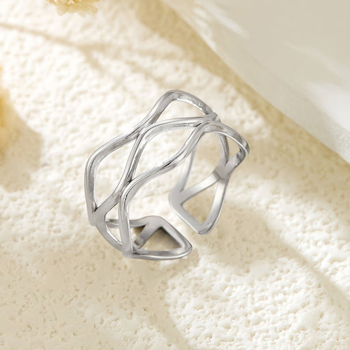 Wholesale 304 stainless steel vacuum 18K gold plated wave ring - wallojewerly 