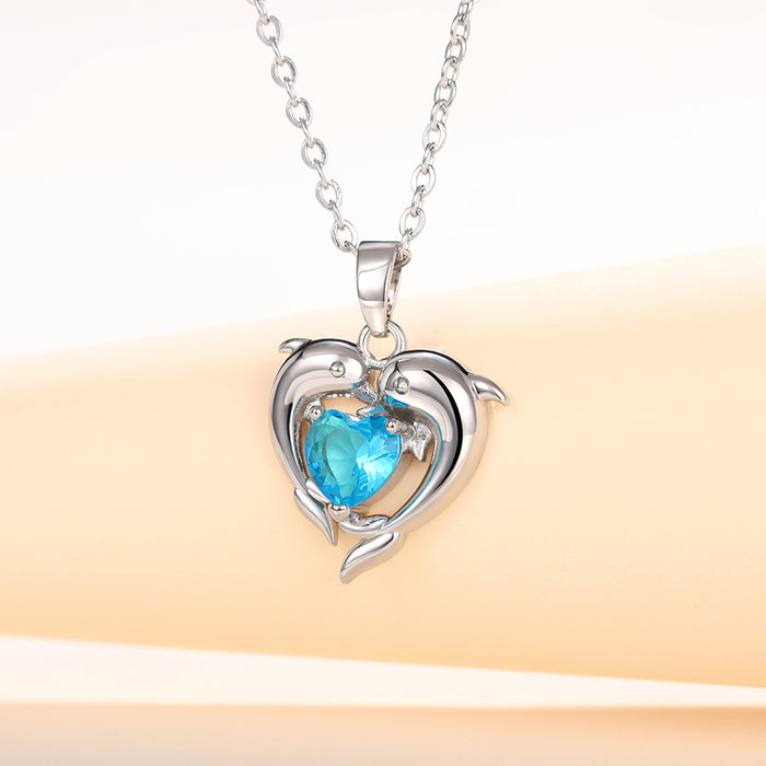 Dolphin Heart Pendant Necklace Luxury Sweater Chain