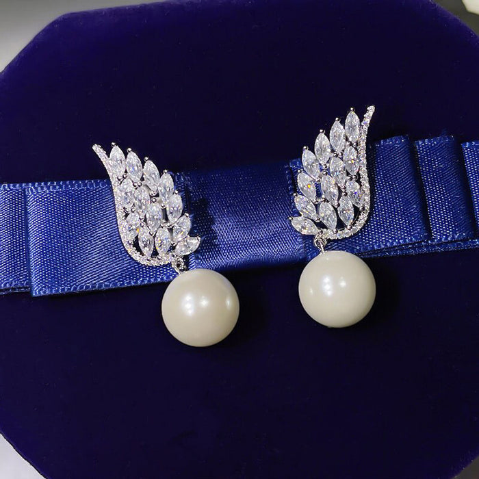 Angel Wing Imitation Pearl Earrings