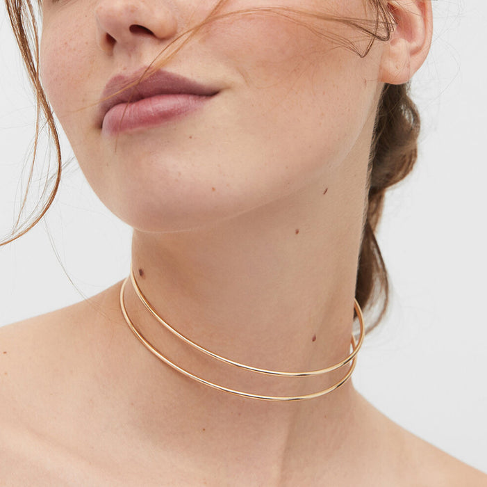 European INS-Style Cross-Border Minimalist 18K Gold Stainless Steel Double-Layer Line Choker - High-End Cold-Toned Design