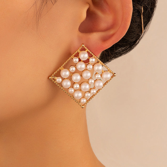 Diamond Pearl Earrings Alloy Square Earrings