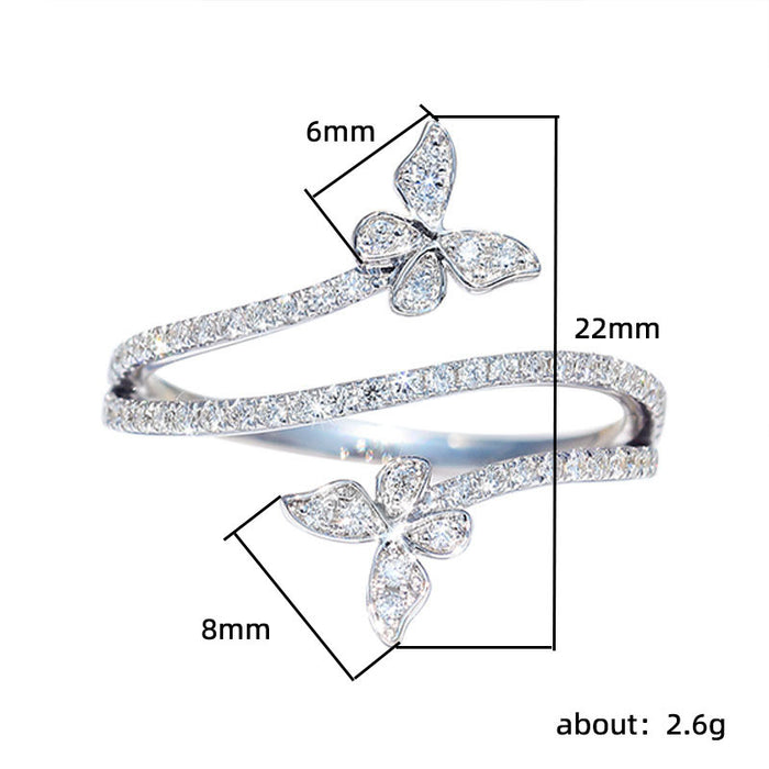 Butterfly index finger ring three-layer light luxury diamond women's ring