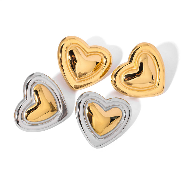 Stainless Steel Heart Stud Earrings - High-End Electroplated Titanium Steel Jewelry