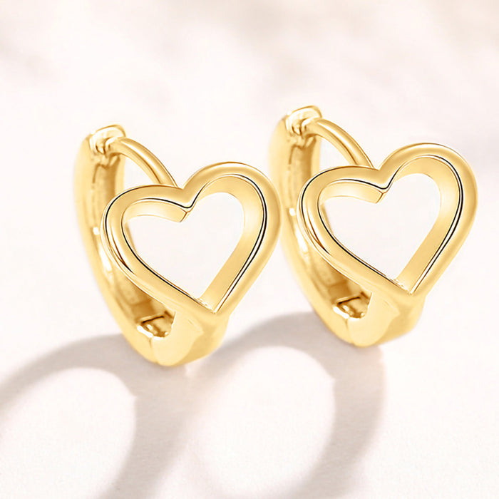 Korean style temperament ear clip heart earrings hollow metal sweet earrings for women