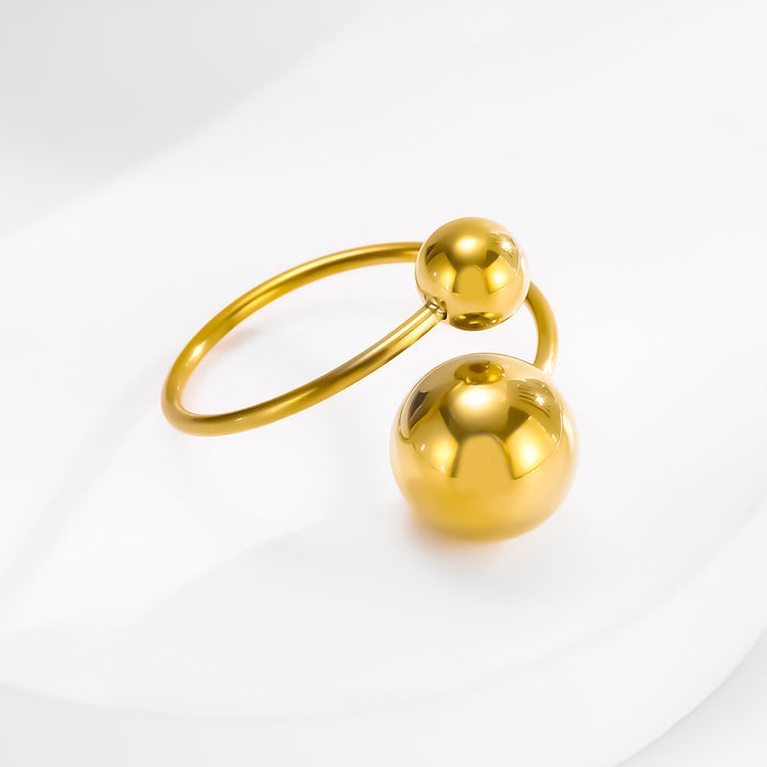 Wholesale titanium steel gold-plated open rings with various sizes of steel beads