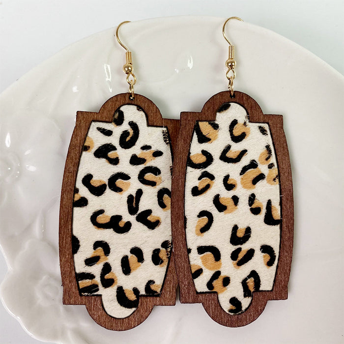 Wooden leopard print earrings