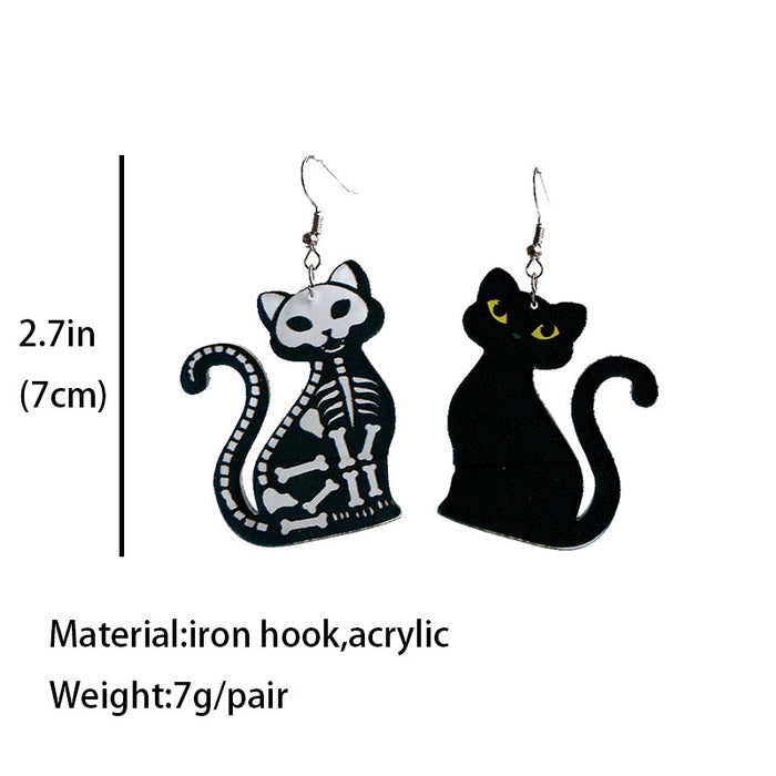 Acrylic skull black cat earrings