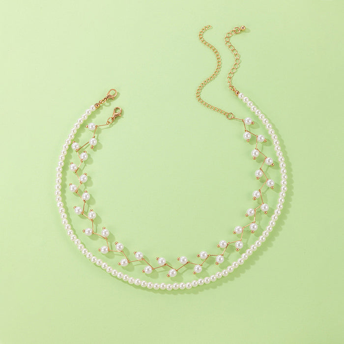 Pearl Short Necklace Duo - Korean Beach Style Multilayer Necklace