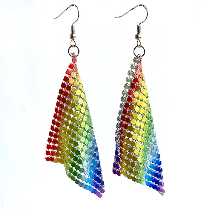 Rainbow Color Metal Mesh Aluminum Earrings with Exaggerated Nightclub Style