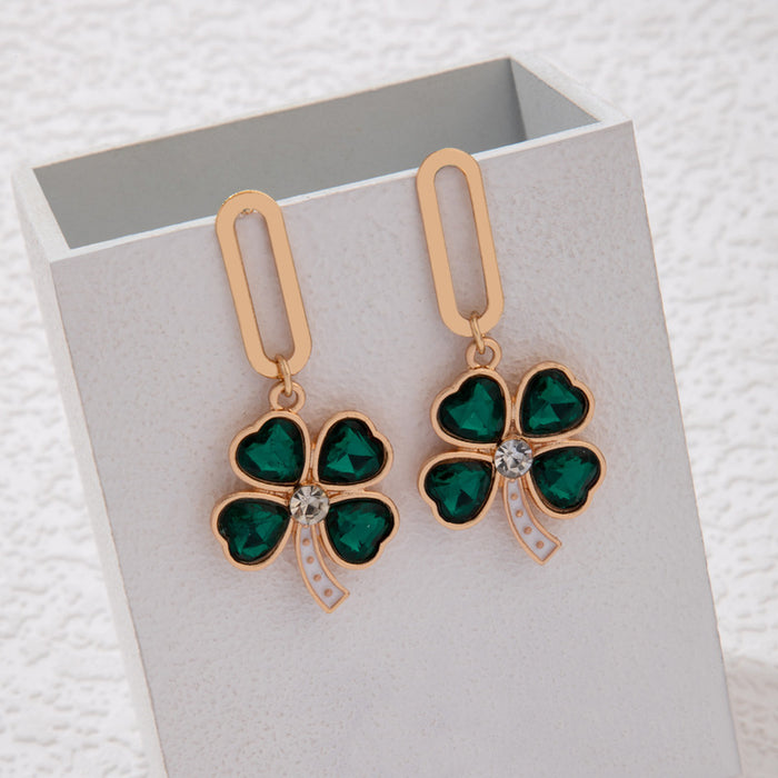 Exaggerated alloy oil drip green earrings leaf design ear hooks for women