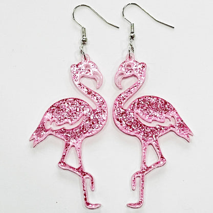 Flamingo Party Earrings with Pink Cocktail and Girl Design