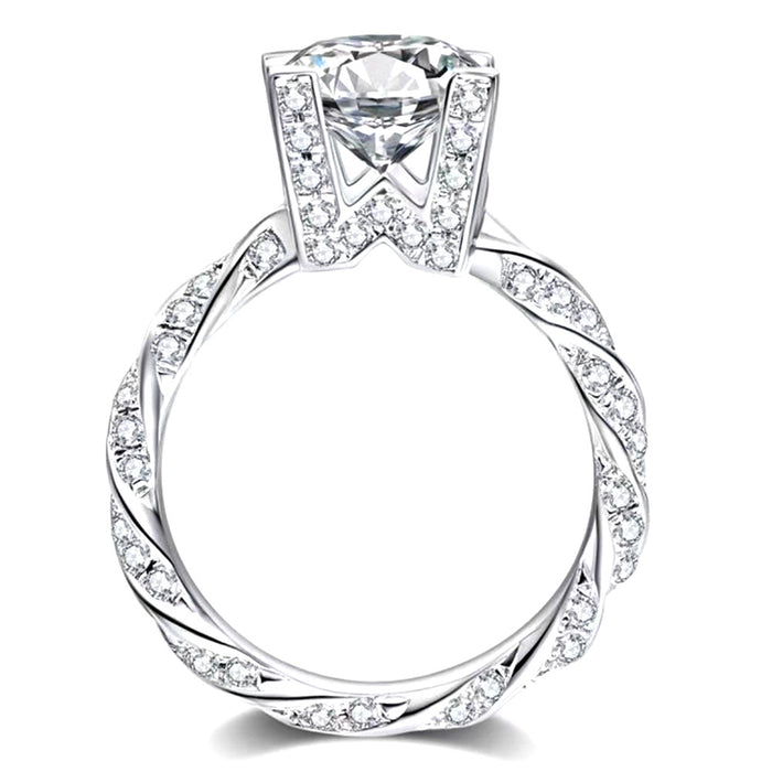 Micro-inlaid zircon simulated diamond wedding proposal ring