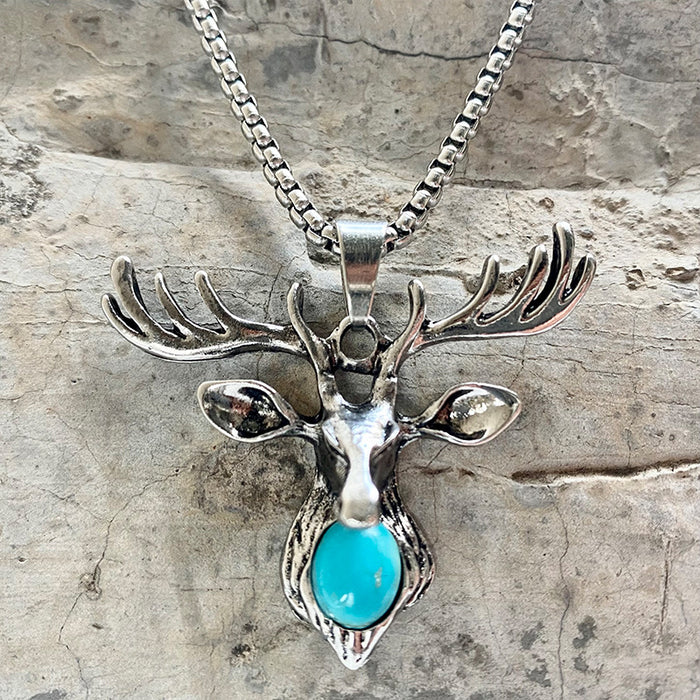 Turquoise Reindeer Christmas Necklace - Creative High-End Design