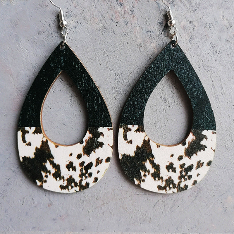 Wooden leopard print earrings