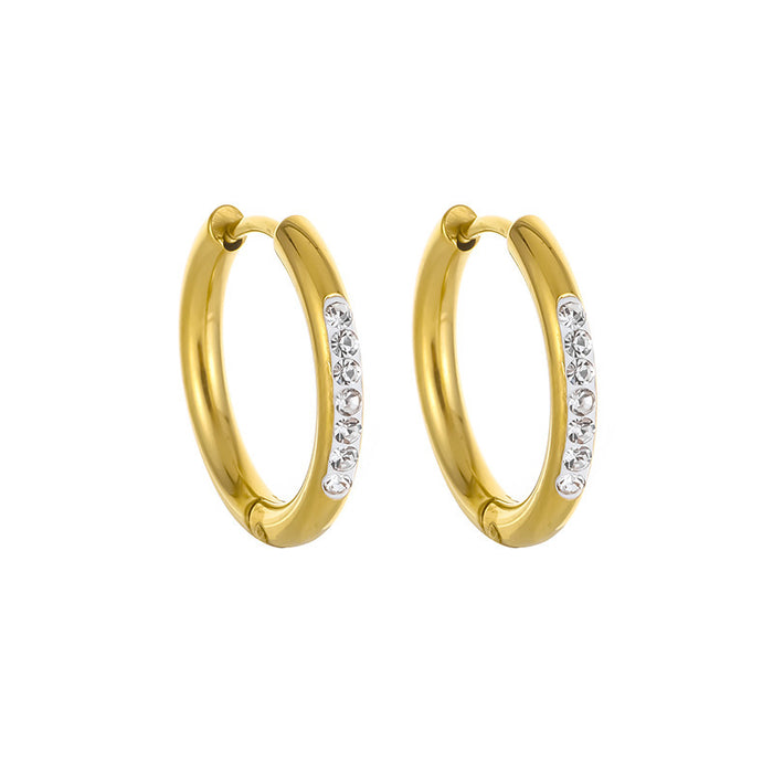 Wholesale stainless steel 18K gold round zircon-set earrings and studs