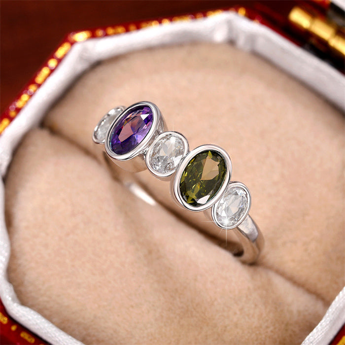 Colored zircon ring Korean version platinum plated ring