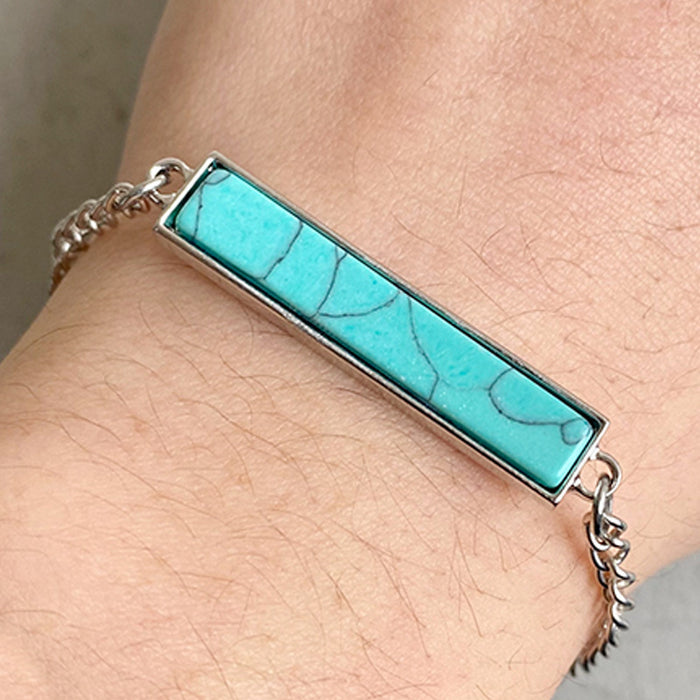 Simple Turquoise Bracelet with Geometric Bar and Western Cowboy Style