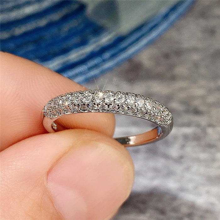 Full diamond three-row zircon couple ring design stacking ring