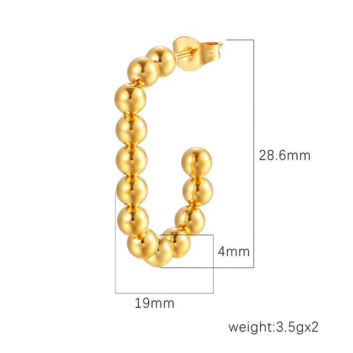 High-grade steel bead earrings, oval 18K plated stainless steel earrings for women