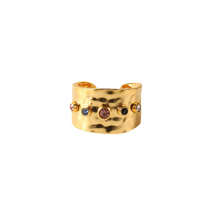 Anillo de acero inoxidable con forma de lágrima y circonita en oro de 18 quilates: diseño clásico y elegante