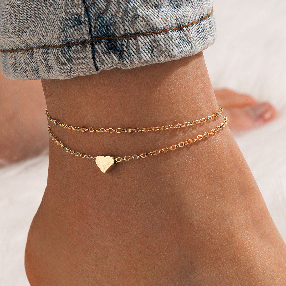 Trendy Chain Anklet Set - Two-Layer Alloy Beach Foot Jewelry