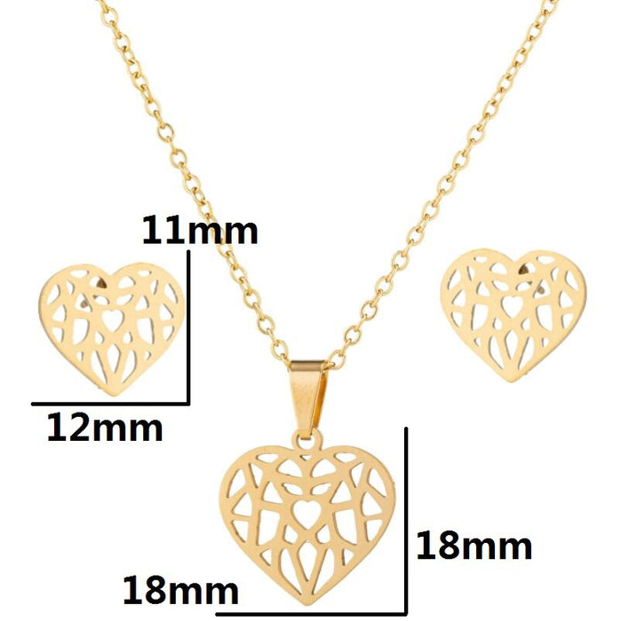 Origami Love Heart Pendant Necklace Earrings, Geometric Hollow Stainless Steel South American African Foreign Trade Jewelry