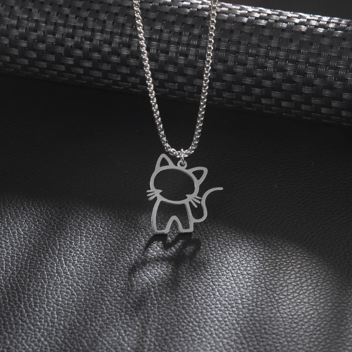 Cat pendant long necklace, Amazon stainless steel cartoon hollow clavicle chain female accessories