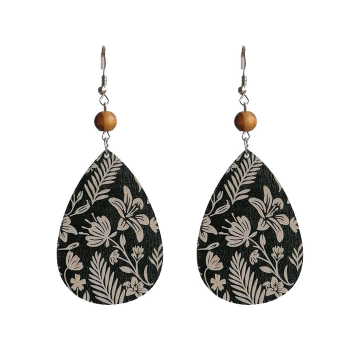 Vintage Bohemian Floral Teardrop Earrings with Print Design