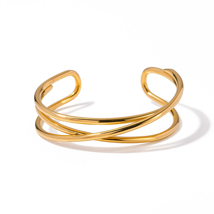 Textured Open Cuff Bracelet - 18K Gold Plated Titanium Steel Fashion Jewelry for Women