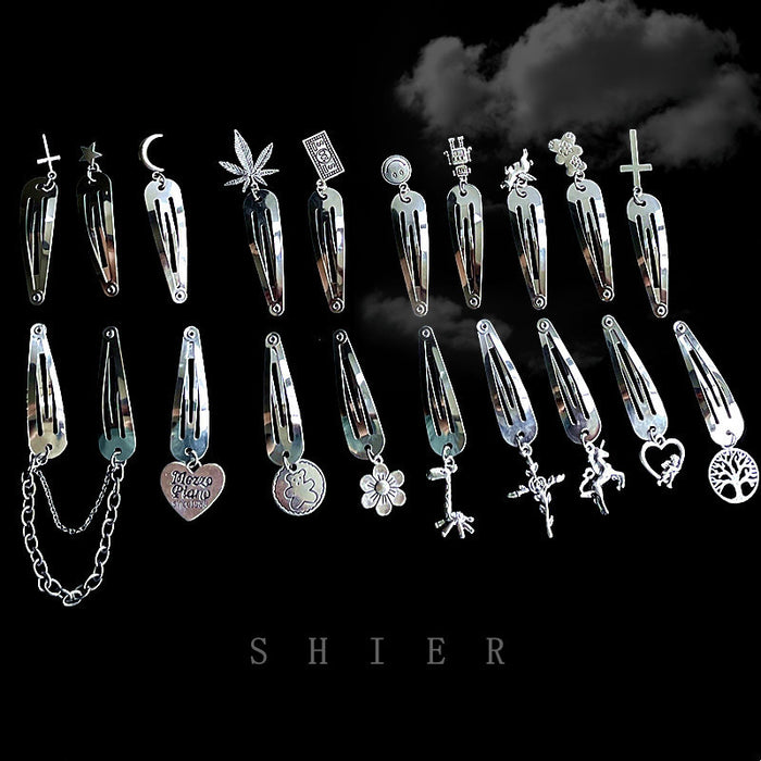 Silver metal side clip, moon cross hairpin